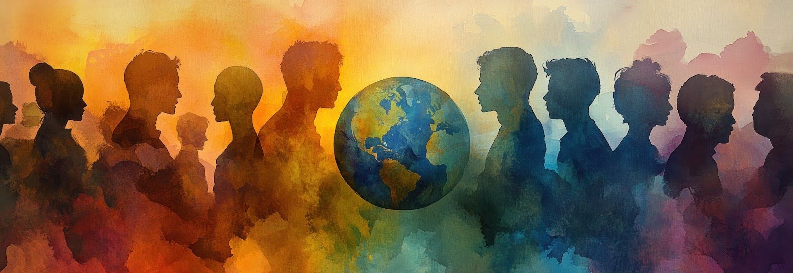 地球を挟んで人々が向かい合っている